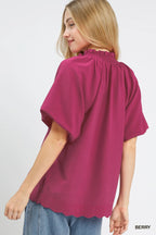Umgee Scalloped Hem Textured Blouse