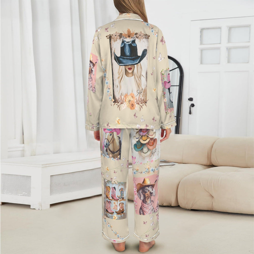 Baha Ranch Danilo Painted Cowgirl Satin Long Pajamas Baha Ranch Western Wear