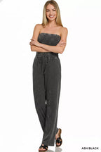 Zenana Acid Washed Strapless Tube Top Jumpsuit
