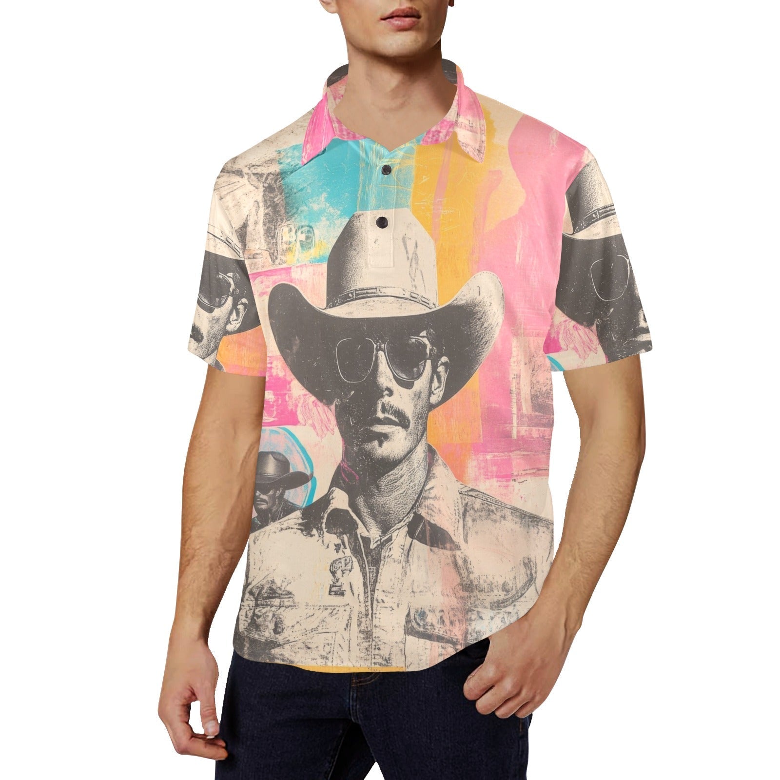 Baha Ranch Retro Pop Western Cool Cowboy Polo Shirt Baha Ranch Western Wear