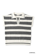 Zenana Striped Collared Short Sleeve Sweater