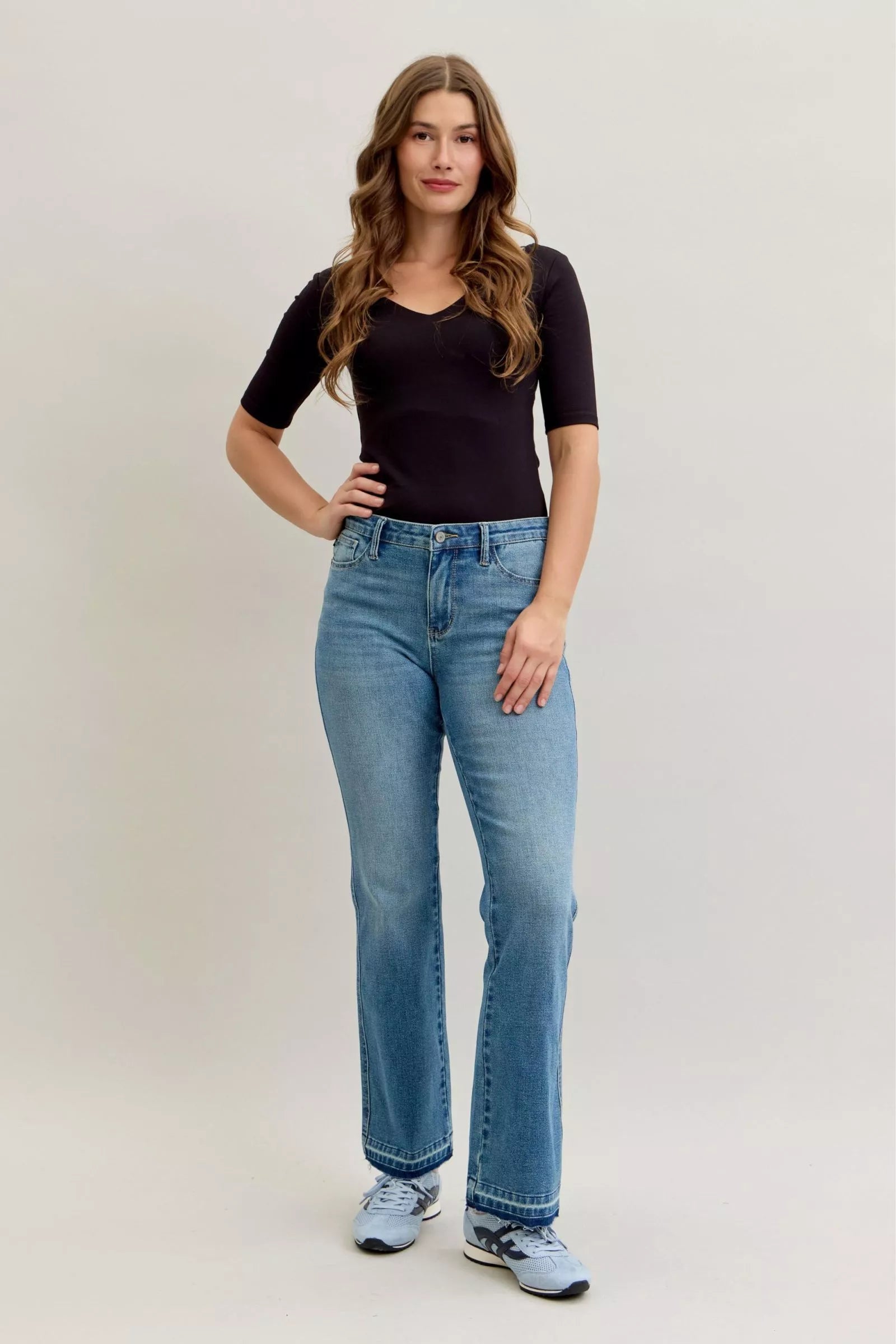 Judy Blue Full Size Mid Rise Slim Bootcut Tummy Control Release Hem Jeans Plus Size