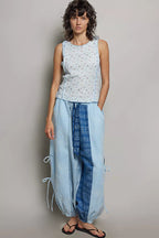 POL Seam detail Floral Round Neck Ribbed Tank