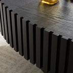 Modern Handcraft Drum Coffee Table Length 43.7 inch Ellipse Coffee Table for Living Room,Oval Small Coffee Table with Sturdy Pedestal,Black MDF