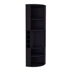 71' Corner Bar Cabinet with Five Shelves, Eight Bottle Cubbies and Stemware,Black