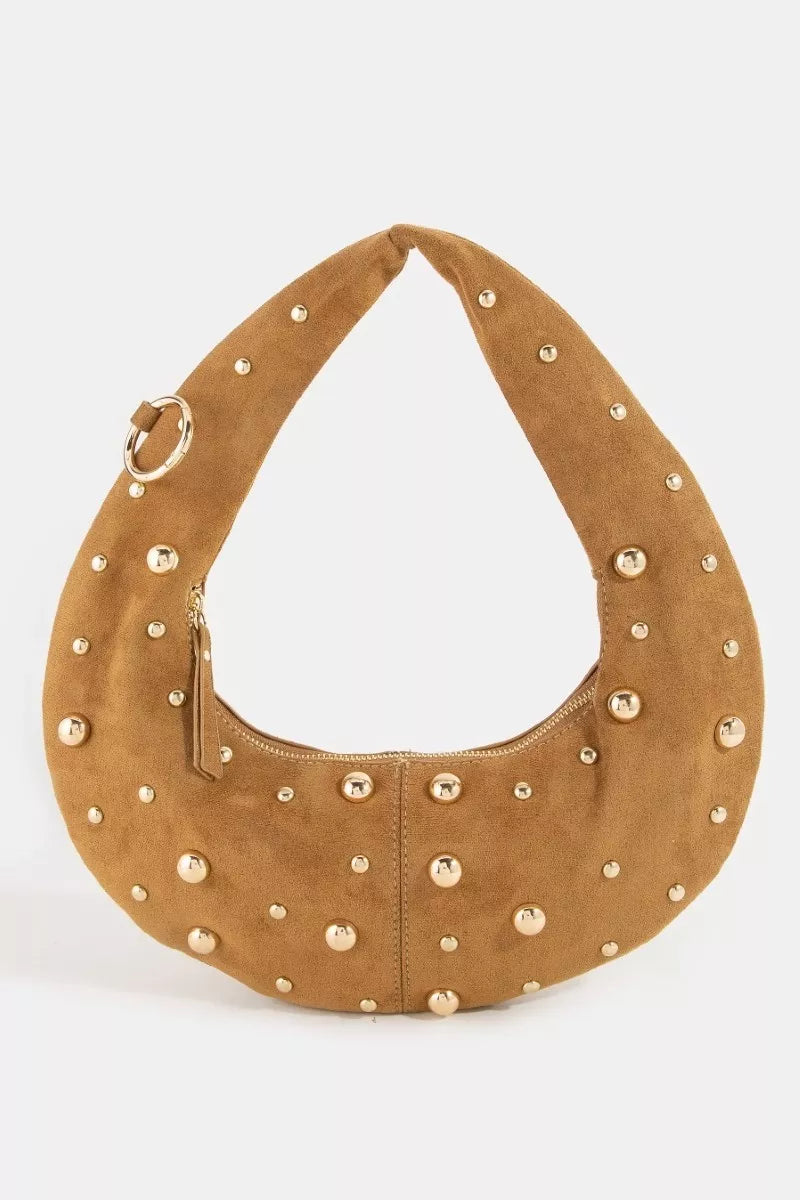 Fame Dome Studded Chrome Crescent Hand Bag