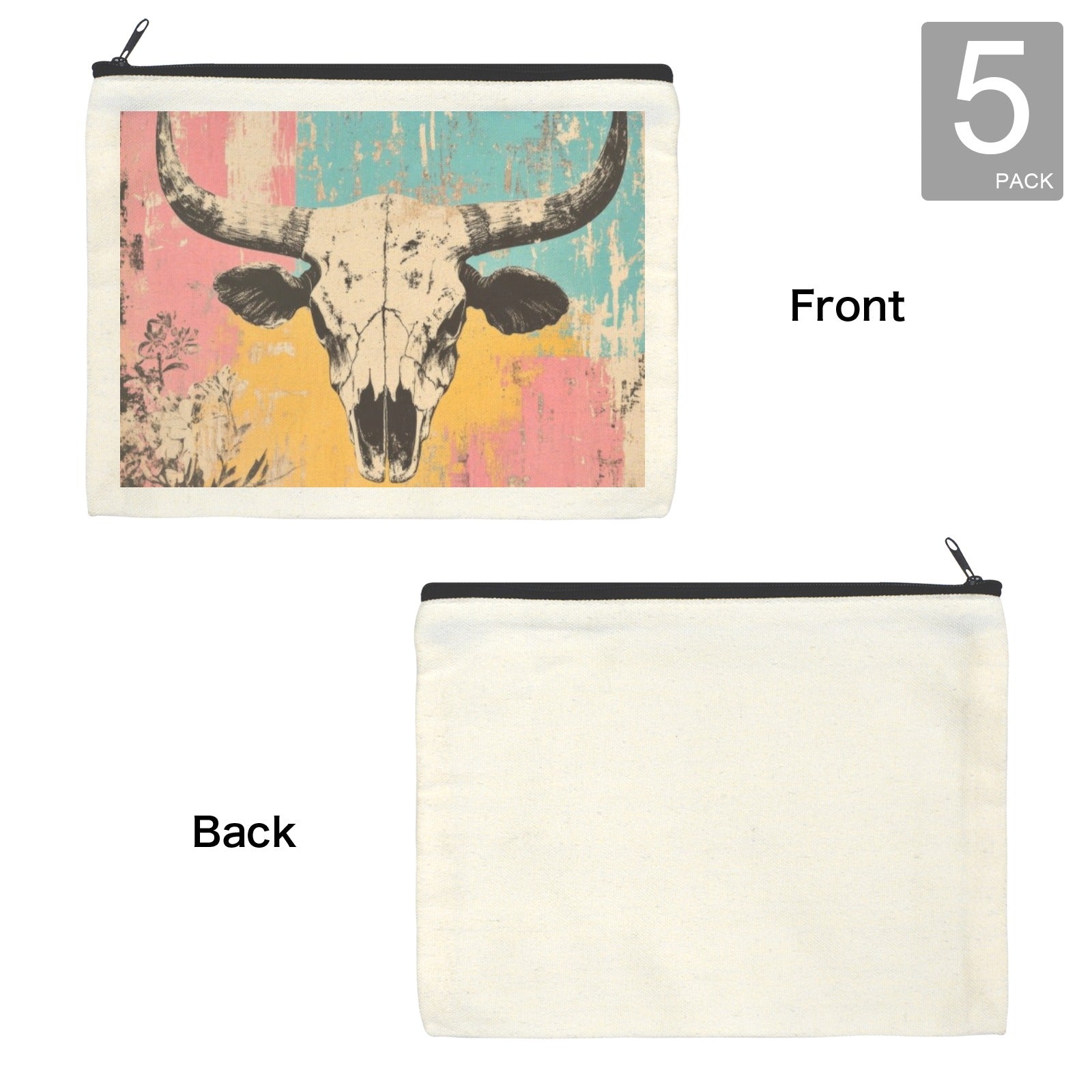 Baha Ranch Pop Western Skull Cosmetic Bag Pack of 5 Made in America Baha Ranch Western Wear