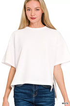 Zenana Full Size Double Knit Side Slits Hi Low Short Sleeve Top Plus Size