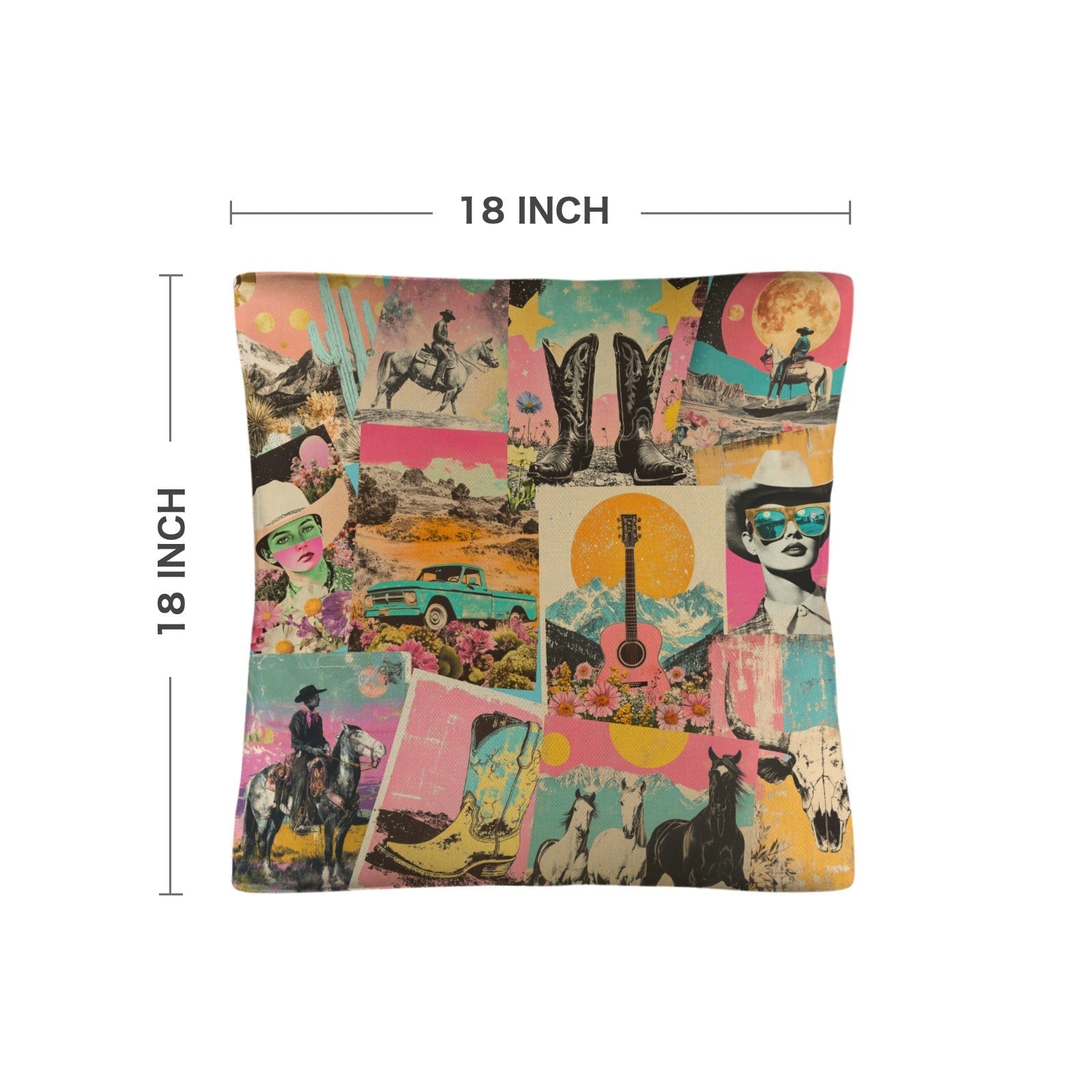 Baha Ranch Retro Pop Western Collage Pillow Case Made in America Baha Ranch Western Wear