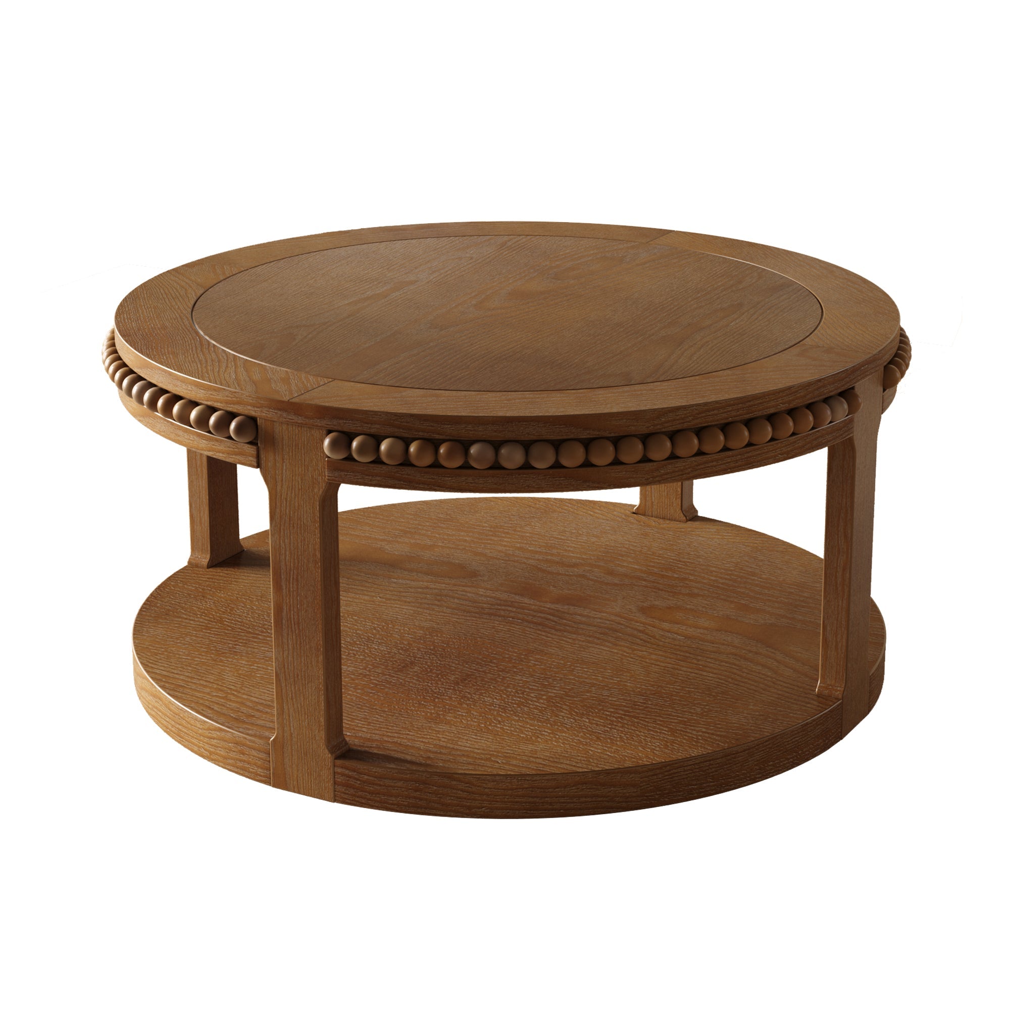 31.5 Inch Round Solid Wood Coffee Table & Sofa Table - Two-Tier Thickened Top, Sturdy Legs, Circle Table for Living Room (Walnut)