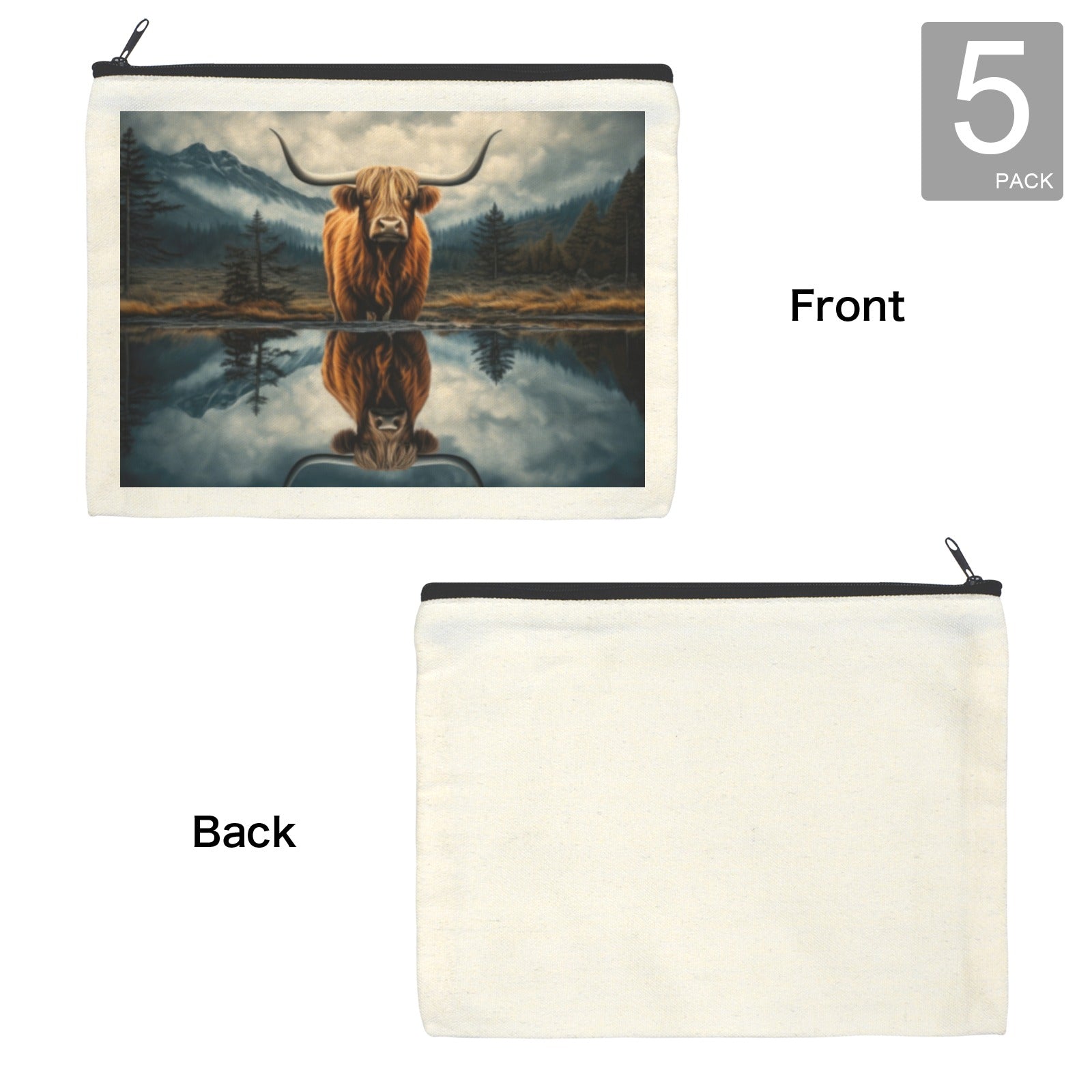 Baha Ranch Reflection Highland Cow Cosmetic Bag Made in America Baha Ranch Western Wear