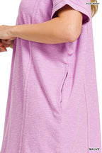 Zenana Washed Slub Short Sleeve Dress With Pockets