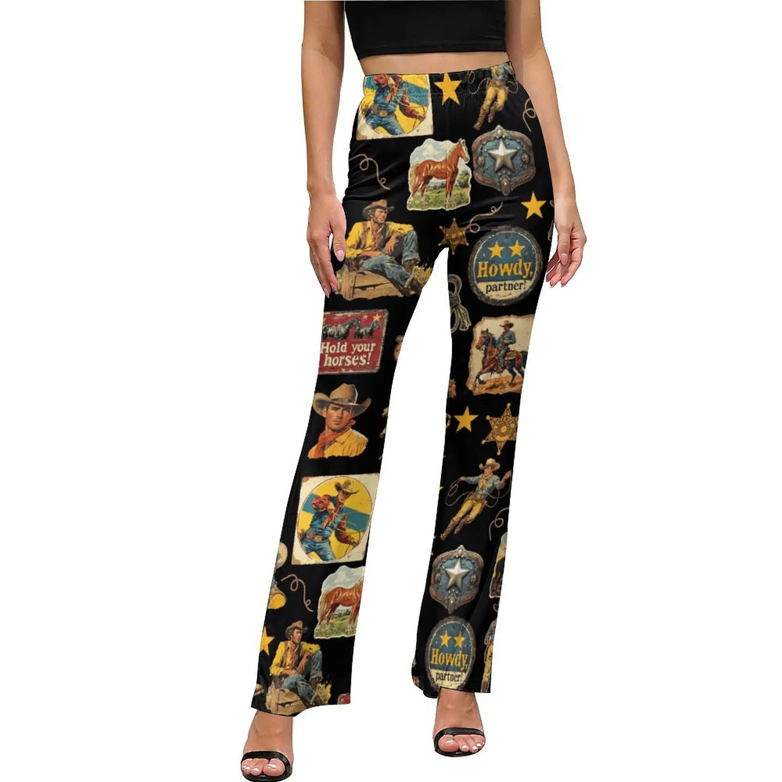 Baha Ranch Vintage Cowboy Collage Western Flare Pants Baha Ranch Western Wear