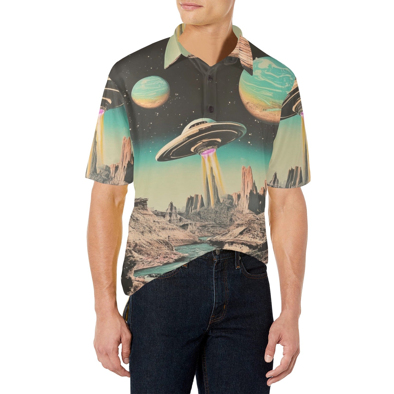 Baha Ranch Retro Pop Western Space Cowboy Polo Shirt Baha Ranch Western Wear