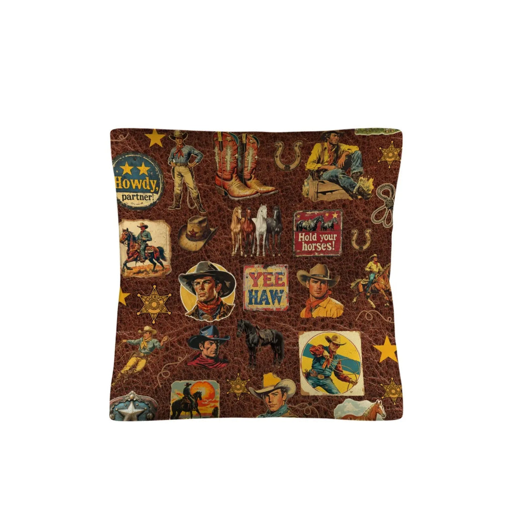 Vintage Cowboy Collage Western Throw Pillow Case Made in America Baha Ranch Western Wear