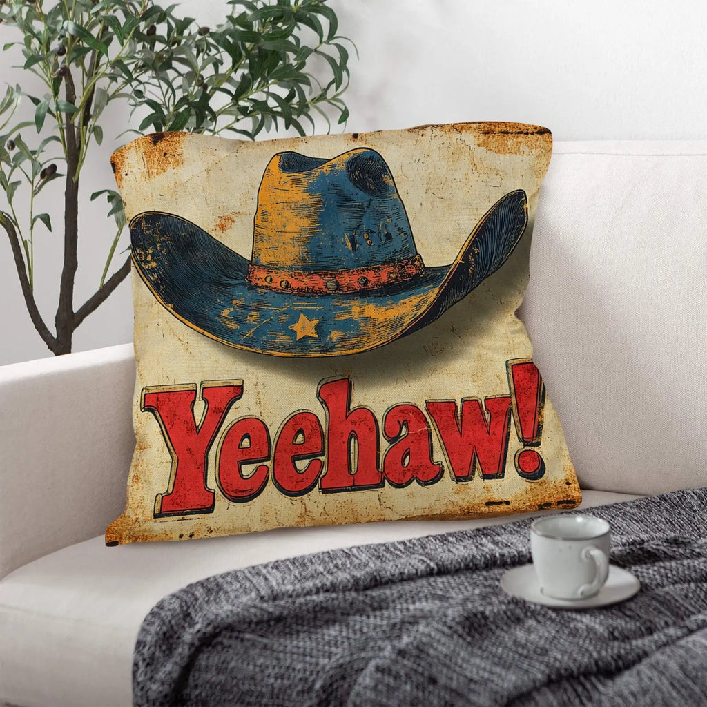 Vintage Western Yeehaw Throw Pillow Case 18 x 18 Made in America Baha Ranch Western Wear