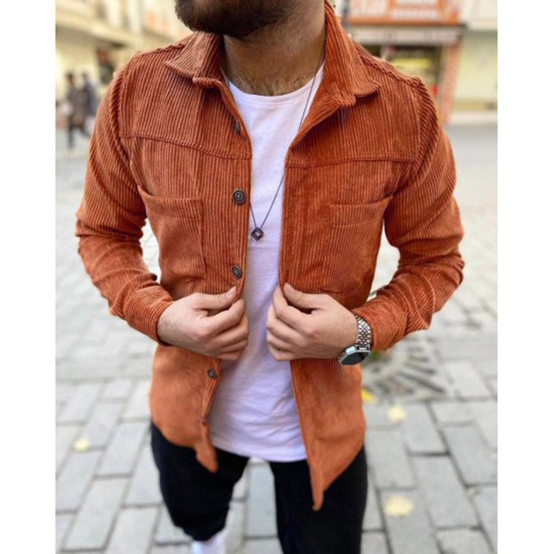 Casual Solid Color Corduroy Plus Size Autumn Lapel Shirt Jacket