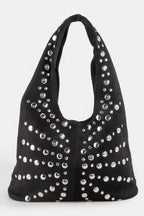 Fame Grommet Studded Suede Shoulder Bag