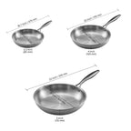 Triply Stainless Steel Frying Pan 3 Pcs Skillet 8 10 12 in for Dishwasher Silver