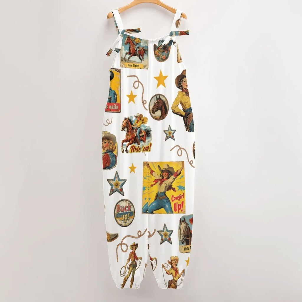 Baha Ranch Vintage Cowgirl Collage Western Overalls Jumpsuit Baha Ranch Western Wear