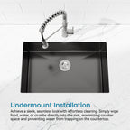 Stainless Steel Kitchen Sink, 30″x19″ Single Bowl, Undermount HandmadeSink in Black, with US Standard Drain and Hook, SS-BL-05