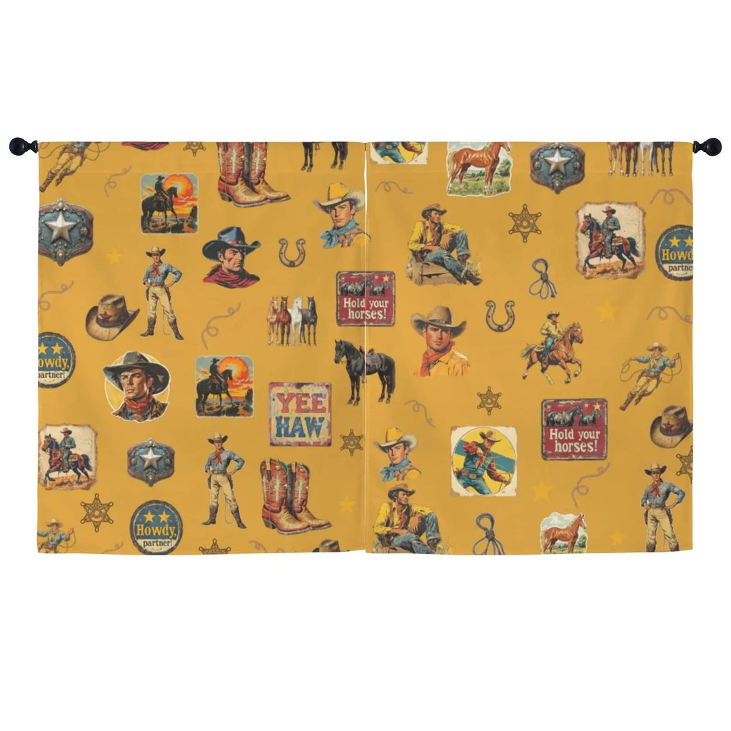 Vintage Cowboy Collage Western Curtains 52" x 63" Made in America Baha Ranch Western Wear