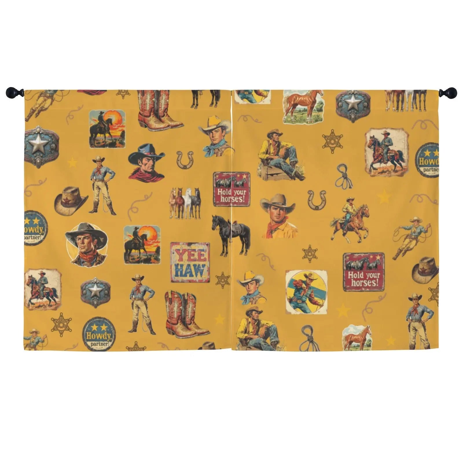 Vintage Cowboy Collage Western Curtains 52" x 63" Made in America Baha Ranch Western Wear