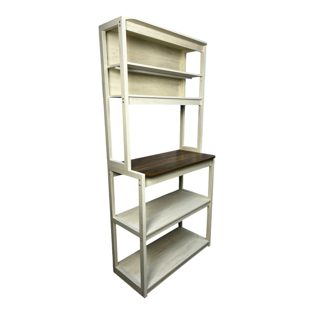31.50' White and Rustic Brown color 5-Tier Bakers Rack for Kitchen with Storage, Coffee Bar, Kitchen Shelves, Microwave Stand