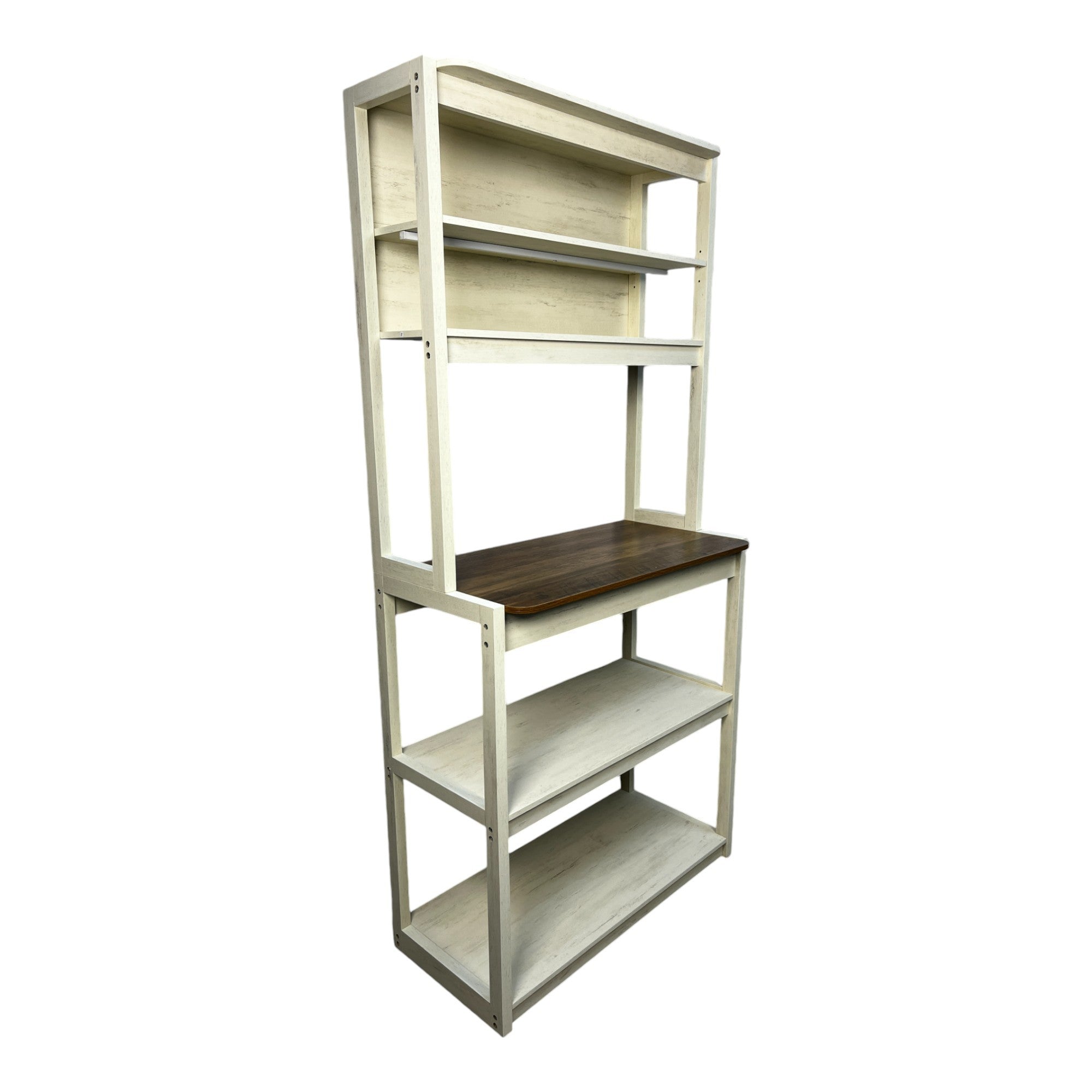 31.50' White and Rustic Brown color 5-Tier Bakers Rack for Kitchen with Storage, Coffee Bar, Kitchen Shelves, Microwave Stand