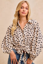 BiBi Polka Dot Print Tie Hem Detail Crop Shirt