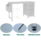47.3'office desk with power outlet,3 drawers,Side Pocket, Study Desk Easy to Assemble,Frame stability Reversible for home desk, company computer desk, game table,Vanity table, white