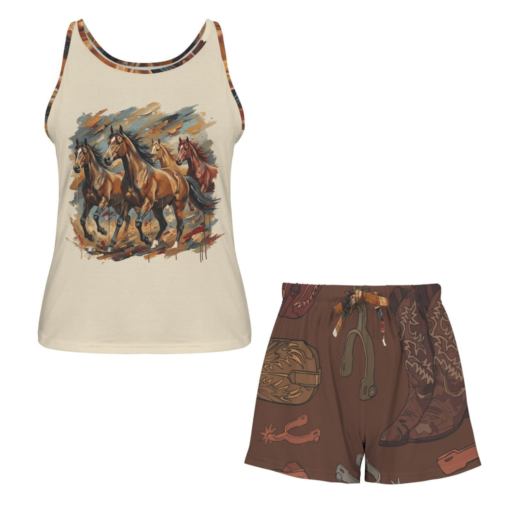 Baha Ranch Wild Horses Western Pajama Lounge Tank Shorts Set Made in America Baha Ranch Western Wear