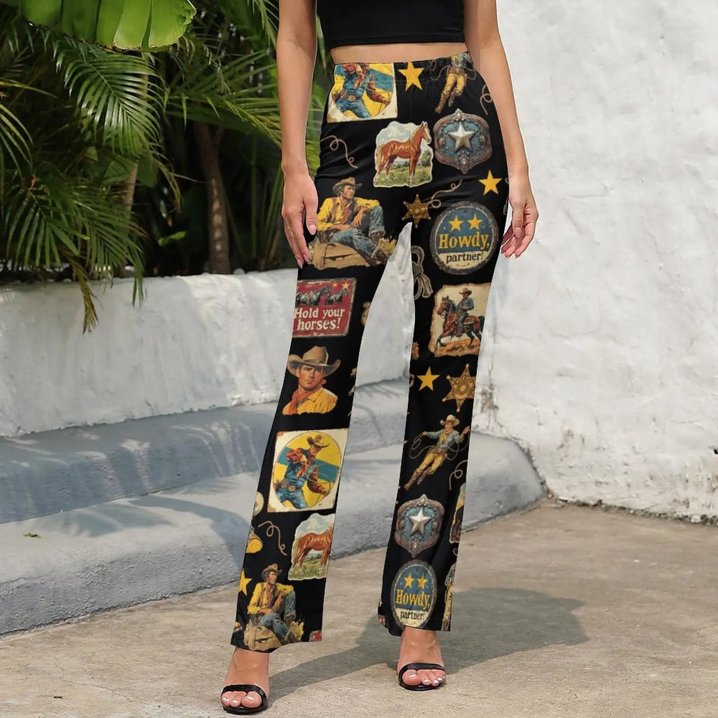 Baha Ranch Vintage Cowboy Collage Western Flare Pants Baha Ranch Western Wear