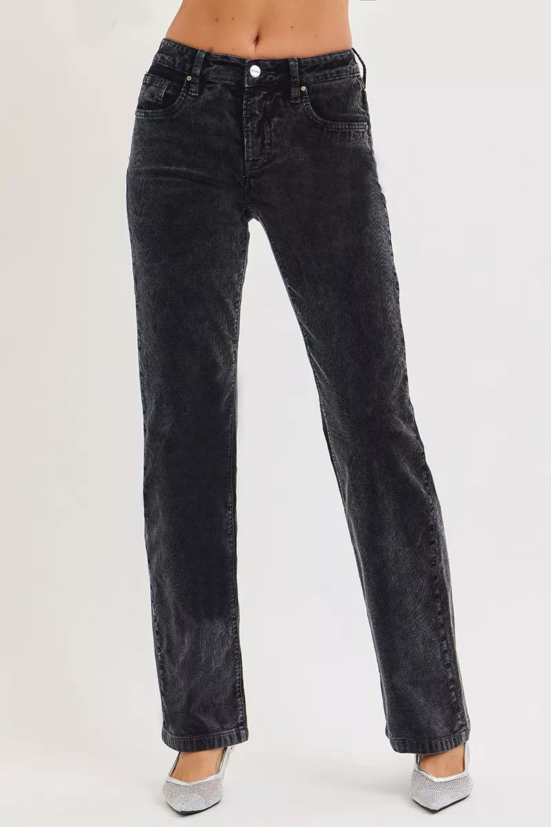 RISEN Tummy Control Mid Rise Straight Leg Corduroy Pants