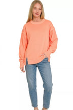 Zenana Pigment Dye Exposed-seam Fleece Sweatshirt