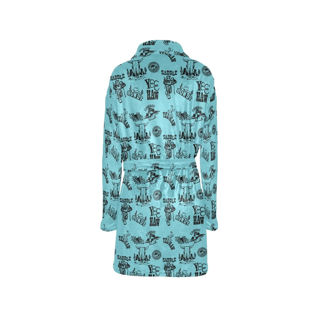 Baha Ranch Blue Cowboy Print Western Bath Robe Baha Ranch Western Wear