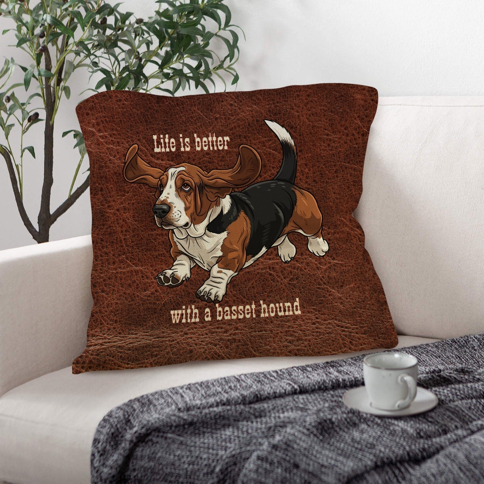 Baha Ranch Basset Hound Life is Better Throw Pillow Case Made in America Baha Ranch Western Wear