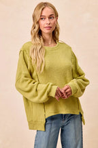 BiBi Boucle Rib Knit Uneven Hem Sweater With Open Seam