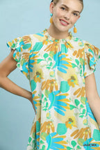 Umgee Ruffled Botanical Print Mini Dress