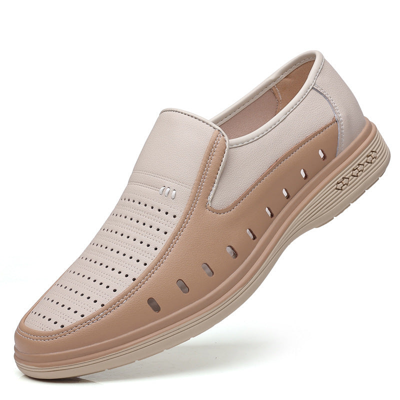 Men's Leather Shoes Casual Leather Shoes Hollow Soft Bottom Soft Leather Non-slip Middle-aged People's Shoes