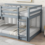 Solid Wooden , Solid Rubber Wooden Twin over Twin Floor Bunk Bed with Ladder ,Upper and Bottom Bed Platforms crafted with Strengthened Slats ,Grey