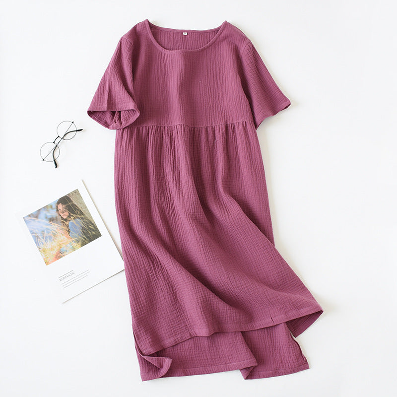 Women's Cotton Nightdress Crepe Short Sleeve Plus Size