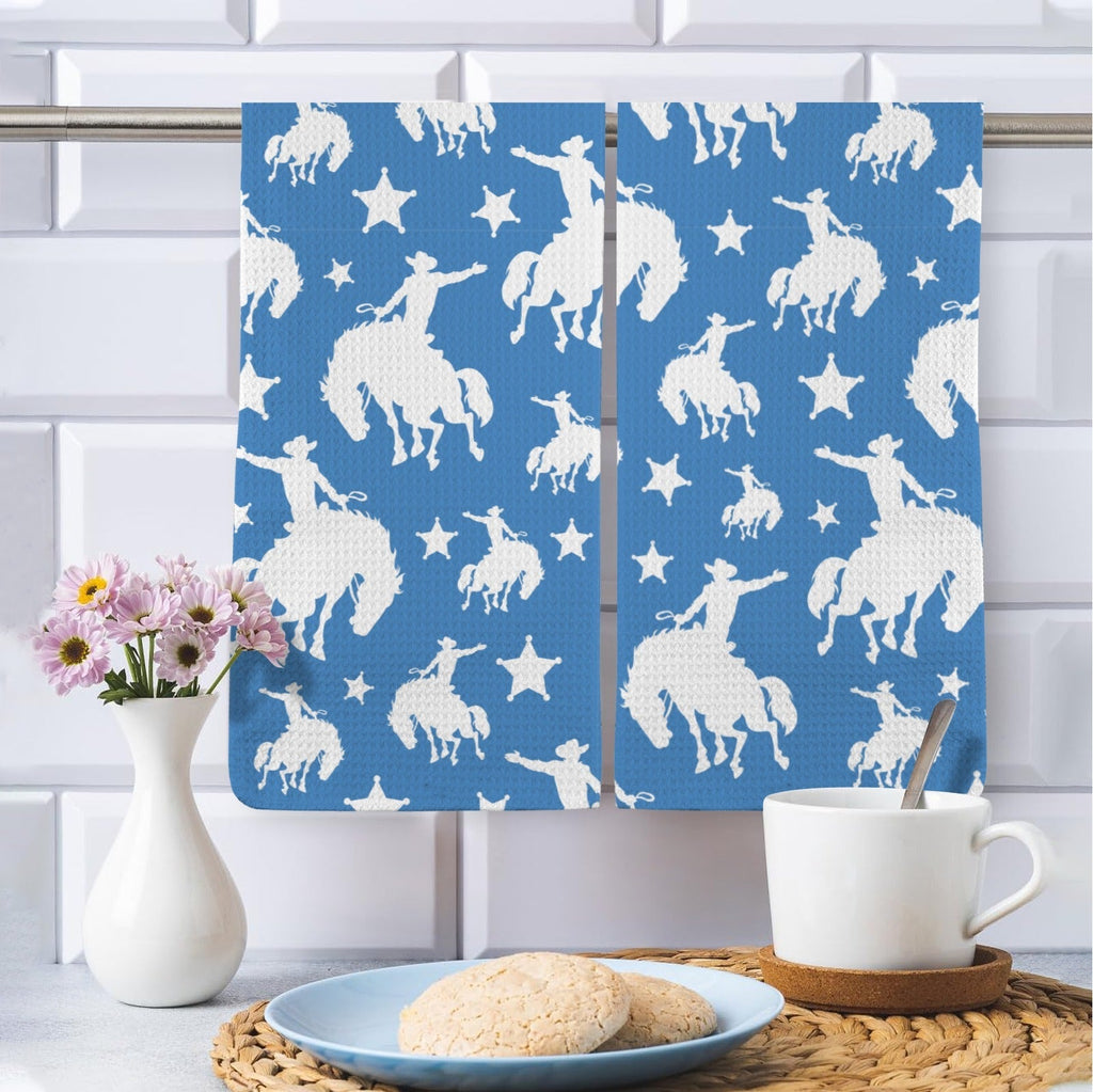 Blue Rodeo Cowboy Set of 2 Dish Towels Made in America Baha Ranch Western Wear