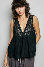 POL Deep V-Neck Scalloped Lace Sleeveless Top