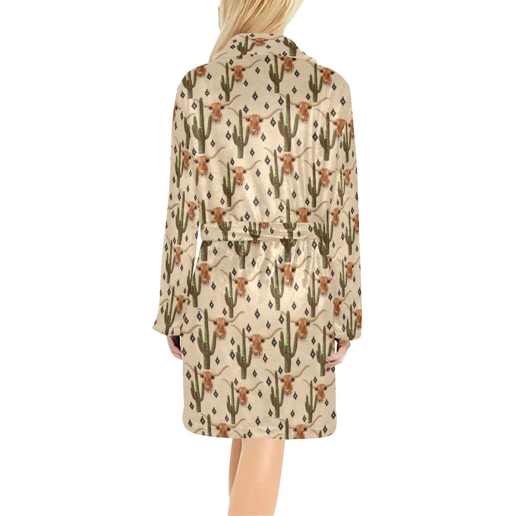 Longhorn Cactus Women's Western Bath Robe Baha Ranch Western Wear