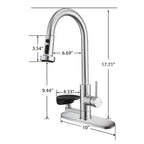 3-in-1 Kitchen Faucet with Press-Type Glass Rinser, High-Arc Pull-Down Sprayer, 3 Function Spray Mode, Brushed Nickel Finish, 9.44-Inch Spout Height, Stainless Steel & ABS Construction