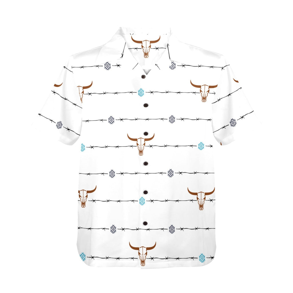 Baha Ranch White Bullhead Aztec Hawaiian Shirt Made in America Baha Ranch Western Wear