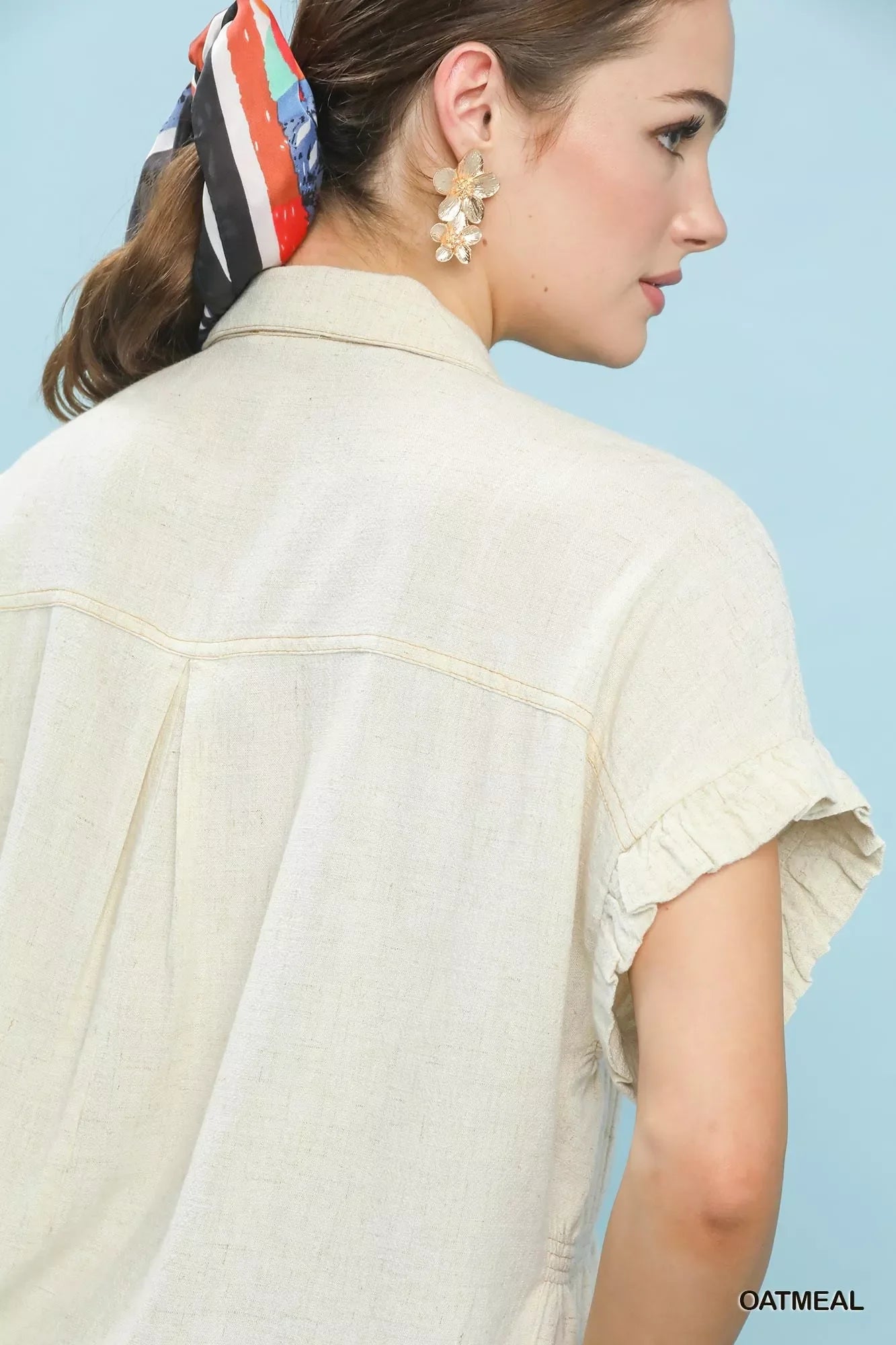 Umgee Washed Linen Blend Smocked Shirt