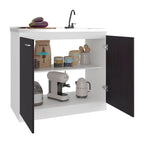 Salento Freestanding Sink, Double Door Cabinet, Two Shelves, White / Black Wengue