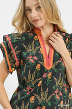 Umgee Mix Floral Print Blouse with Contrast Trim